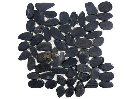 Anatolia Tile Zen Tahitian Black Sand Flat Polished Pebble Mosaics. 1 Sheet = 1 Sq. Ft. 5001-0235-0 (76-356) Tahitian Black Sand Flat Pebble - premium natural stone mosaic tile from Anatolia Tile, available at PoshHaus showroom in Keene, NH