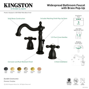 Kingston Brass KB1976AX Heritage Widespread Bathroom Faucet with Brass Pop-Up, Polished Nickel