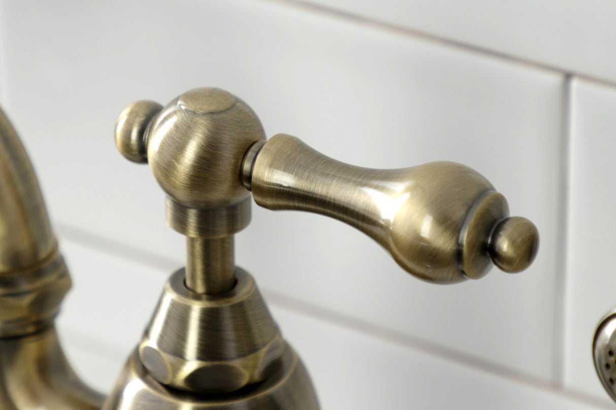 Kingston Brass KS7793ALBS English Country Bridge Kitchen Faucet with Brass Sprayer, Antique Brass