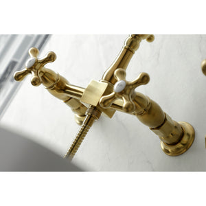Kingston Brass KS1267AXBS Heritage Wall Mount Bridge Kitchen Faucet with Brass Sprayer, Brushed Brass