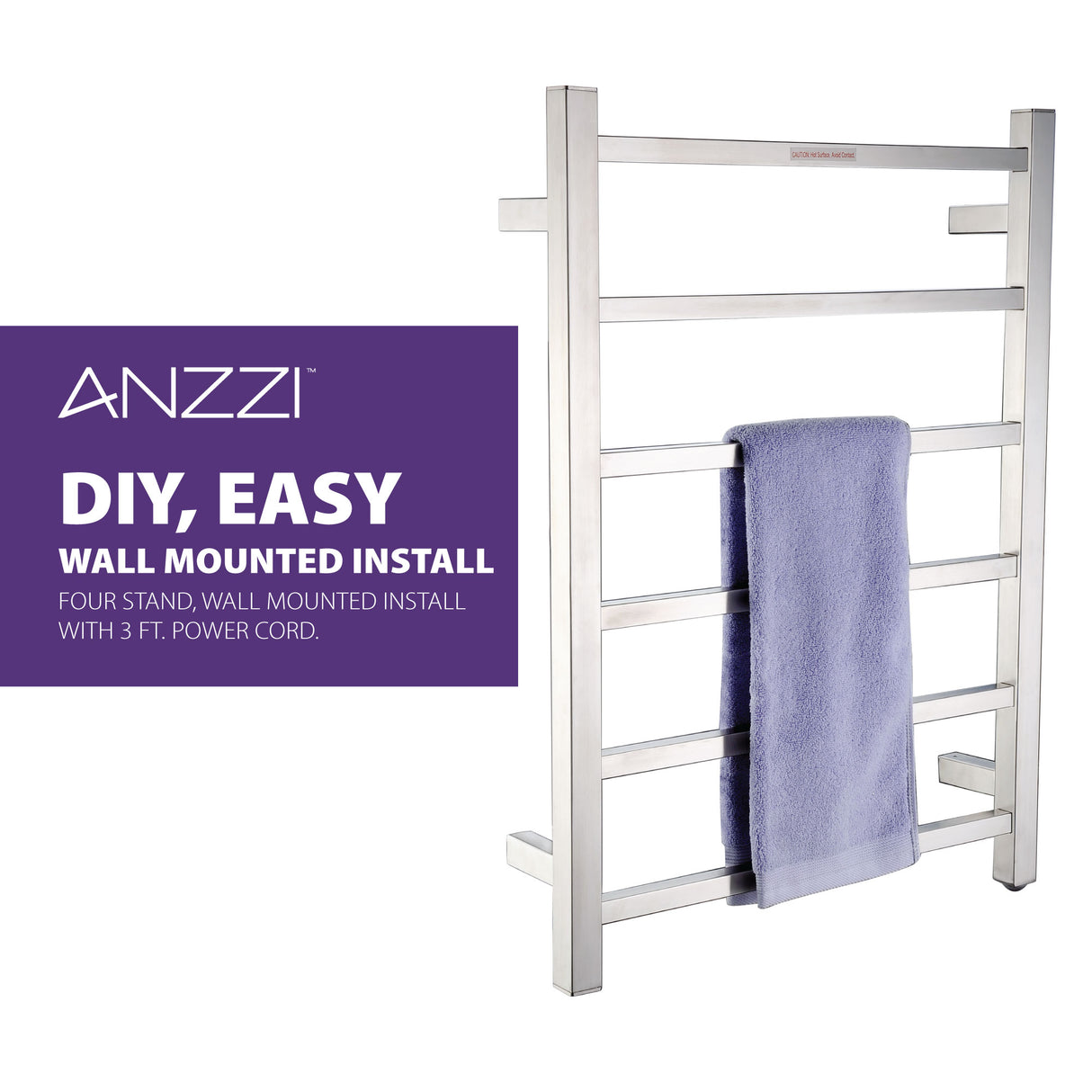 ANZZI TW-AZ014BN Charles Series 6-Bar Stainless Steel Wall Mounted Electric Towel Warmer Rack in Brushed Nickel