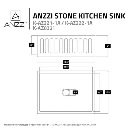 ANZZI K-AZ8321 Petima Farmhouse Reversible Apron Front Solid Surface 24 in. Single Basin Kitchen Sink in White