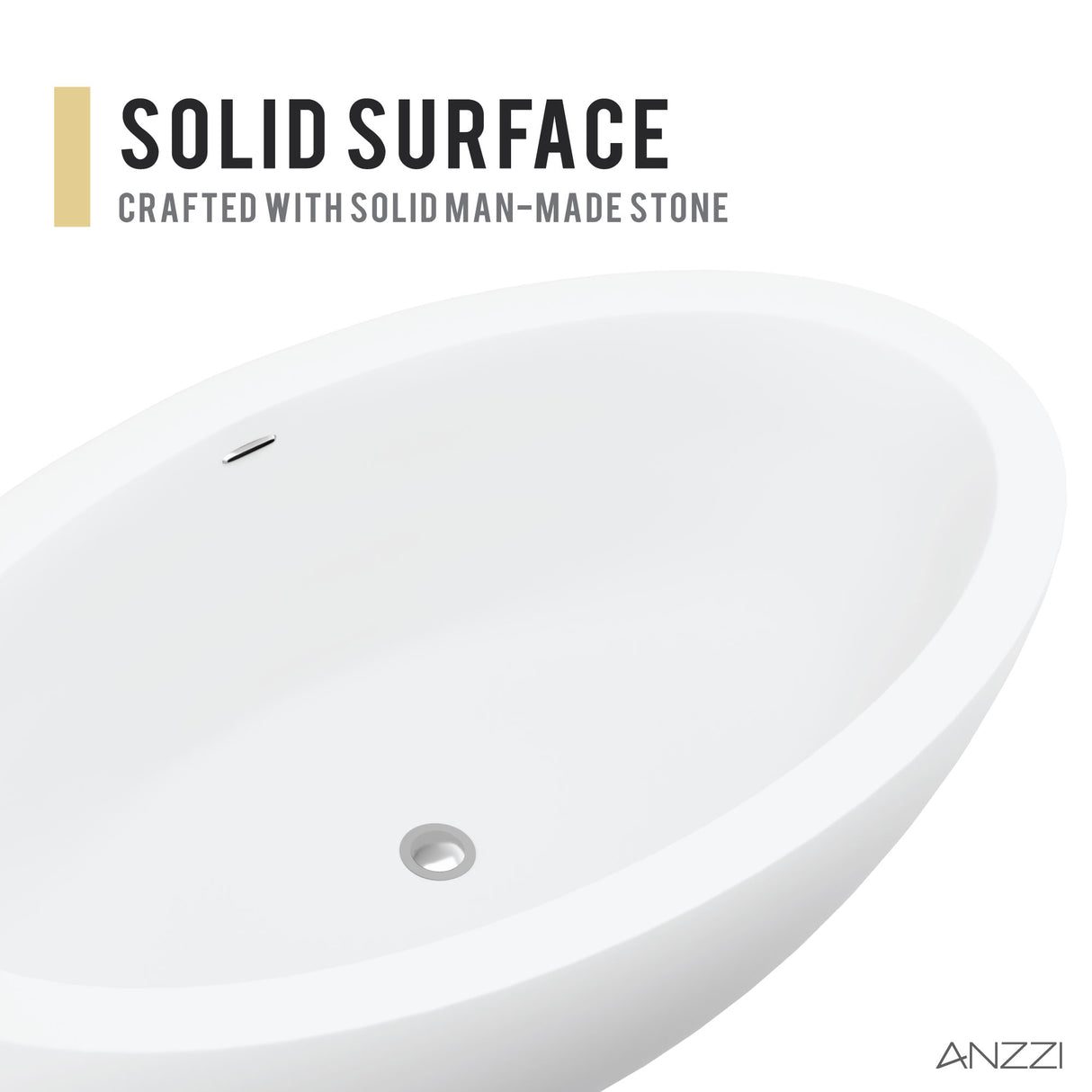 ANZZI FT-AZ8415 Kekehun 6.3 ft. Solid Surface Center Drain Freestanding Bathtub in Matte White