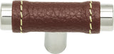 Atlas Homewares Zanzibar Brown Leather Knob 1 7/8 Inch Polished Chrome