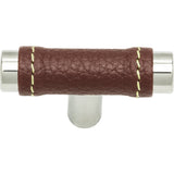 Atlas Homewares Zanzibar Brown Leather Knob 1 7/8 Inch Polished Chrome