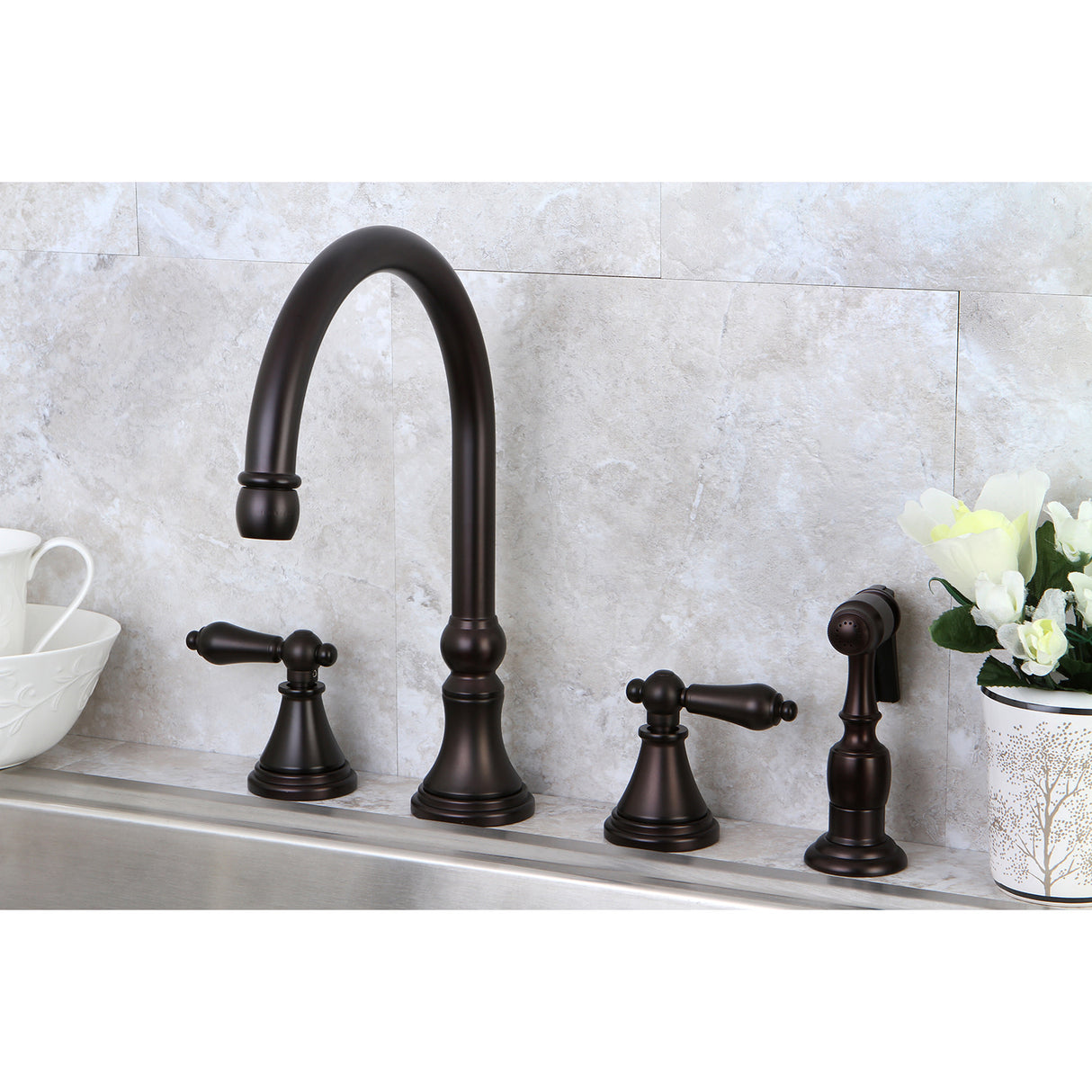 Kingston Brass KS2795ALBS Widespread Kitchen Faucet, Oil Rubbed Bronze