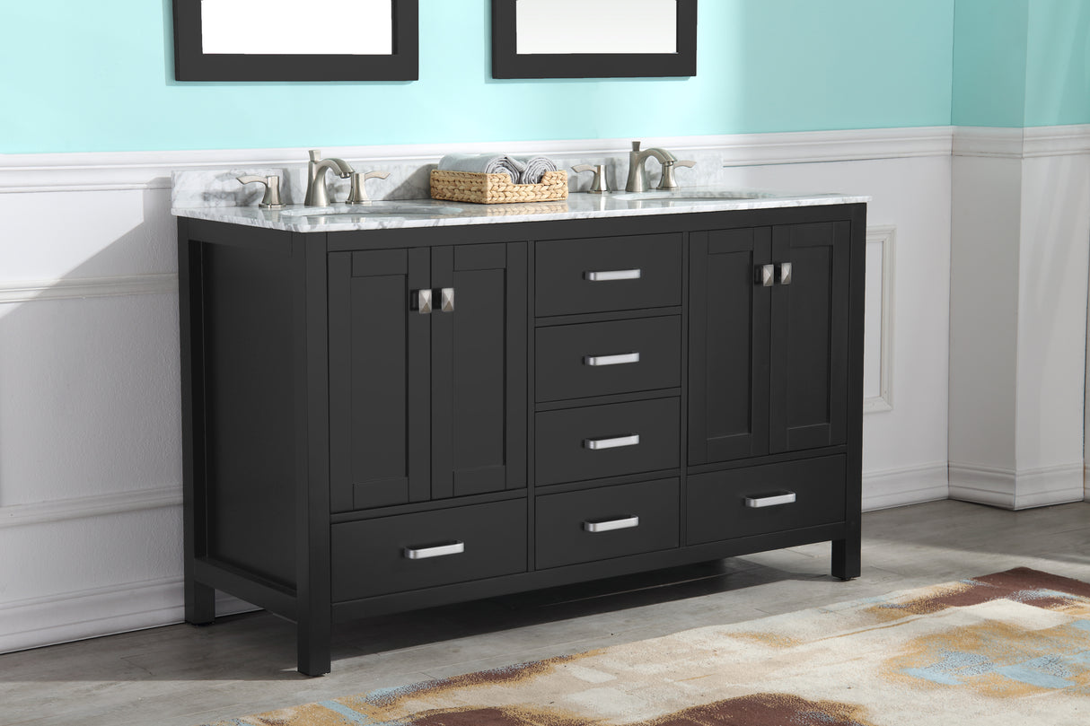 ANZZI VT-MRCT0060-BK Chateau 60 in. W x 22 in. D Bathroom Vanity Set in Black with Carrara Marble Top with White Sink