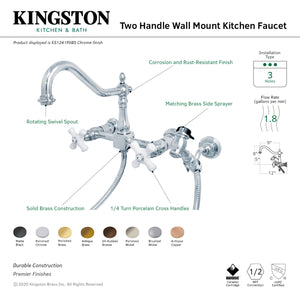 Kingston Brass KS124PXBSAC Heritage Wall Mount Bridge Kitchen Faucet with Brass Spray, Antique Copper