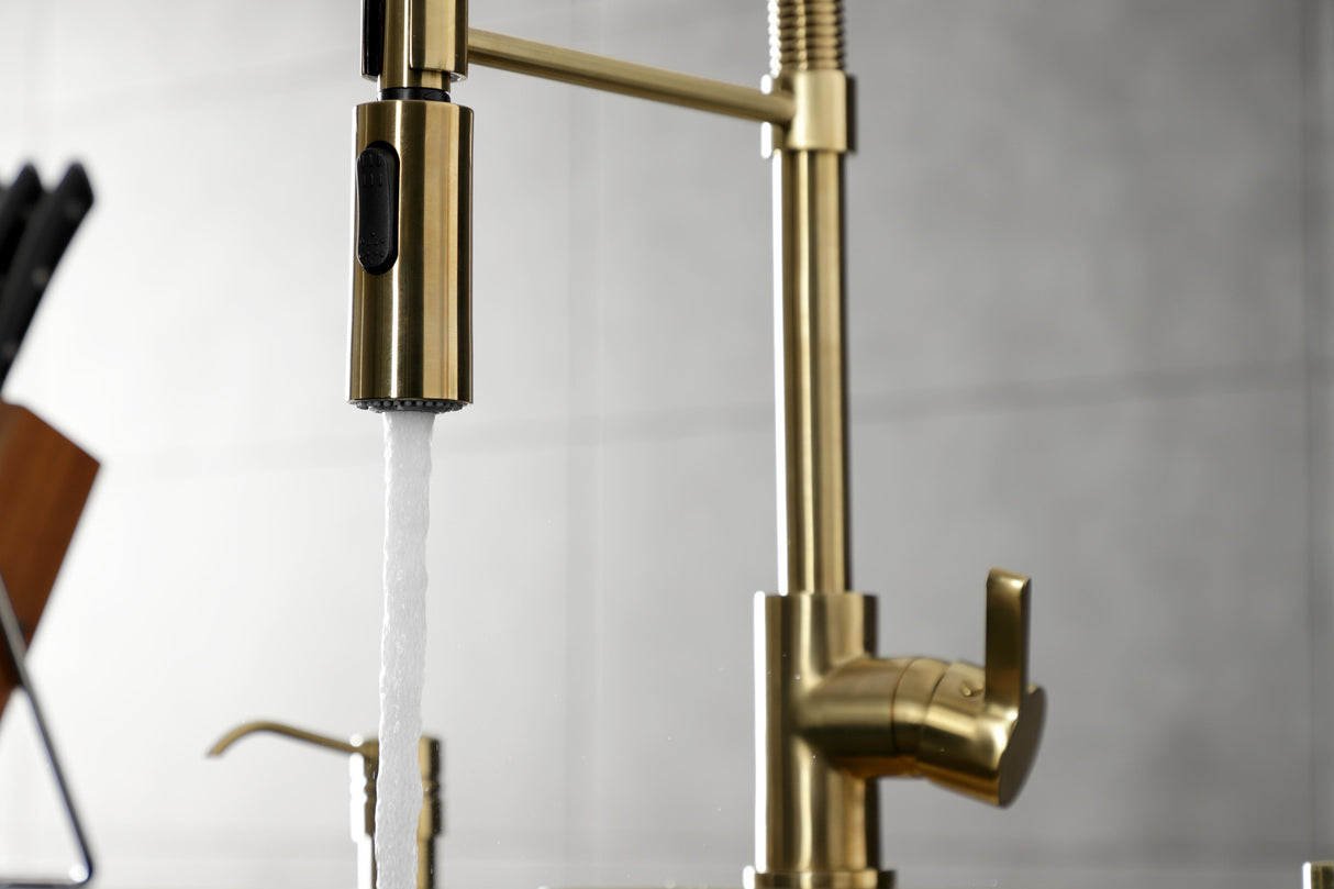Gourmetier LS8773CTL Continental Single-Handle Pre-Rinse Kitchen Faucet, Brushed Brass