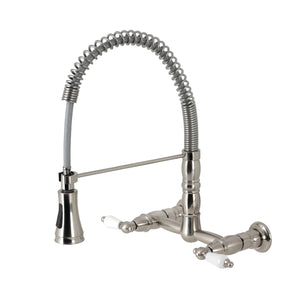 Gourmetier GS1248PL Heritage Two-Handle Wall-Mount Pull-Down Sprayer Kitchen Faucet, Brushed Nickel
