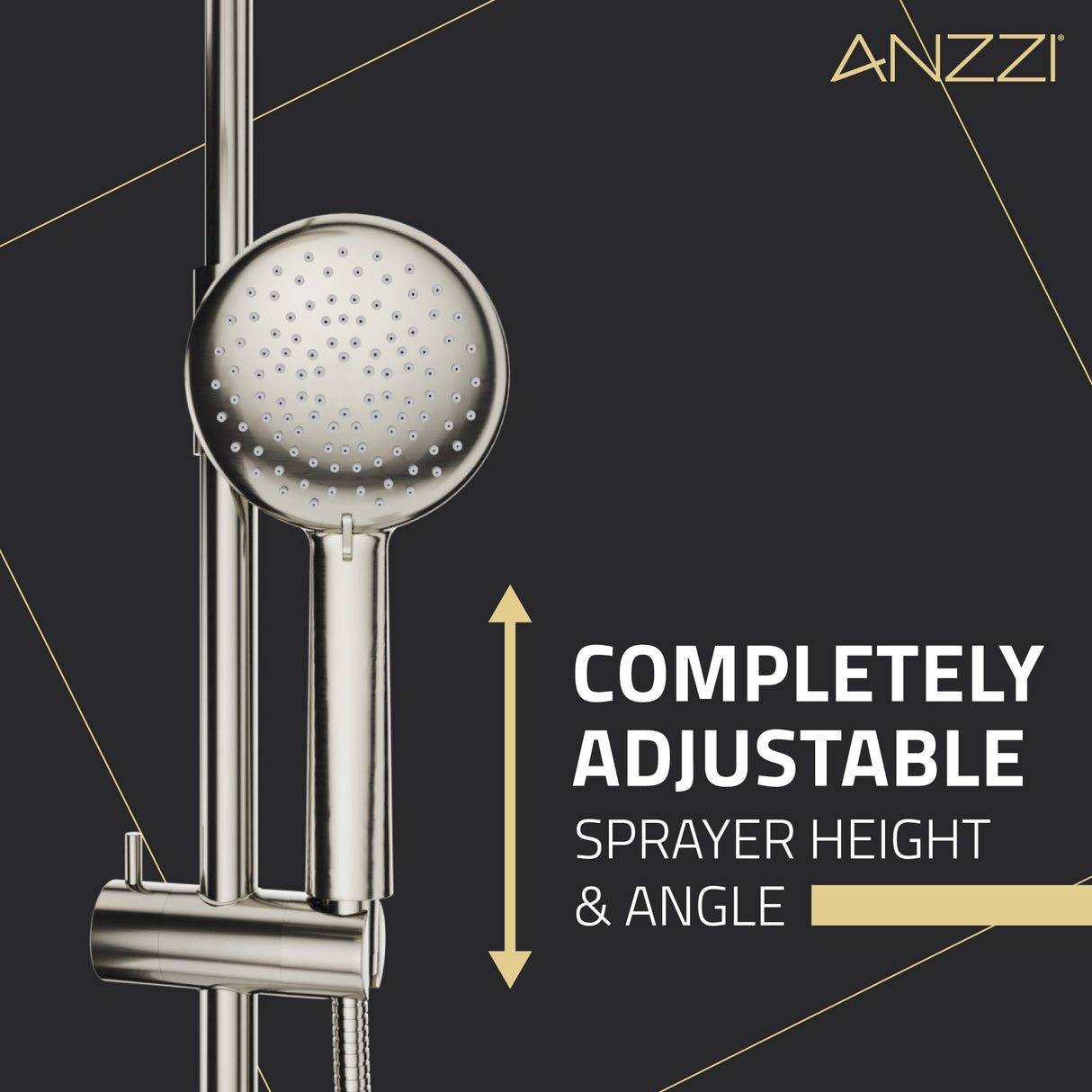 ANZZI SH-AZ101BN Heavy Rainfall Stainless Steel Shower Bar with Hand Sprayer in Brushed Nickel