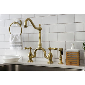 Kingston Brass KS7757ALBS 8" Bridge Kitchen Faucet with Sprayer, Brushed Brass