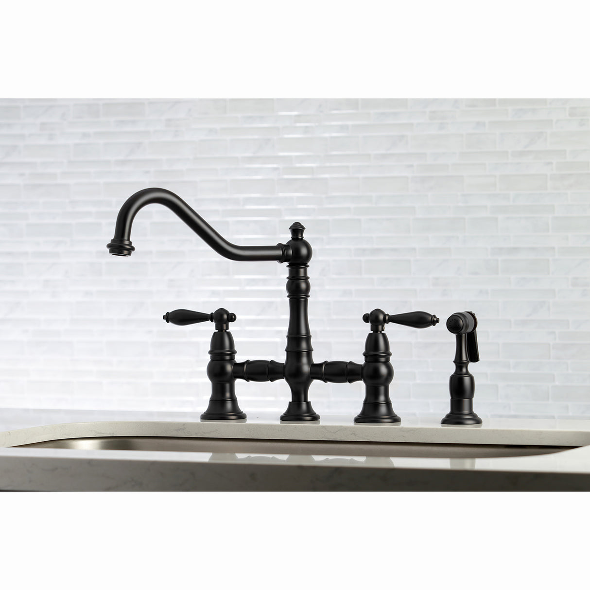 Kingston Brass KS3270ALBS Kitchen Faucet with Side Sprayer, Matte Black