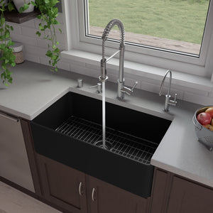 Black Matte Smooth Apron 33" x 18" Single Bowl Fireclay Farm Sink