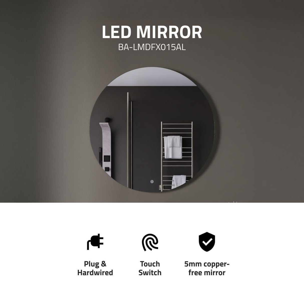 ANZZI BA-LMDFX015AL 32-in. Diam. LED Back Lighting Bathroom Mirror with Defogger