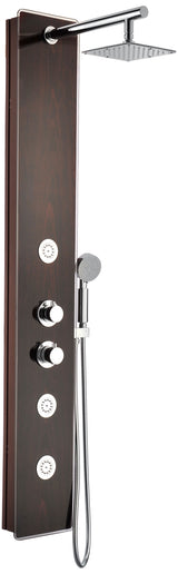 ANZZI SP-AZ021 Pure 59 in. 3-Jetted Shower Panel with Heavy Rain Shower and Spray Wand in Mahogany Deco-Glass