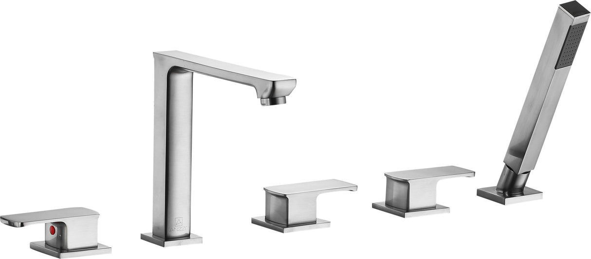ANZZI FR-AZ102BN Shore 3-Handle Deck-Mount Roman Tub Faucet with Handheld Sprayer in Brushed Nickel
