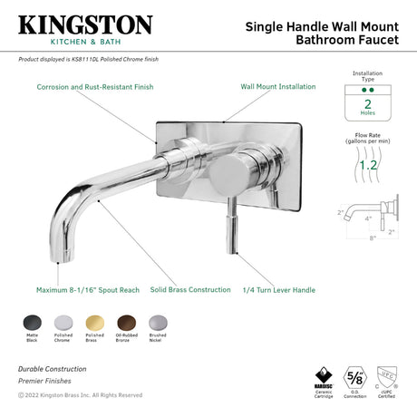 Kingston Brass KS8112DL Single-Handle Wall Mount Bathroom Faucet, Polished Brass