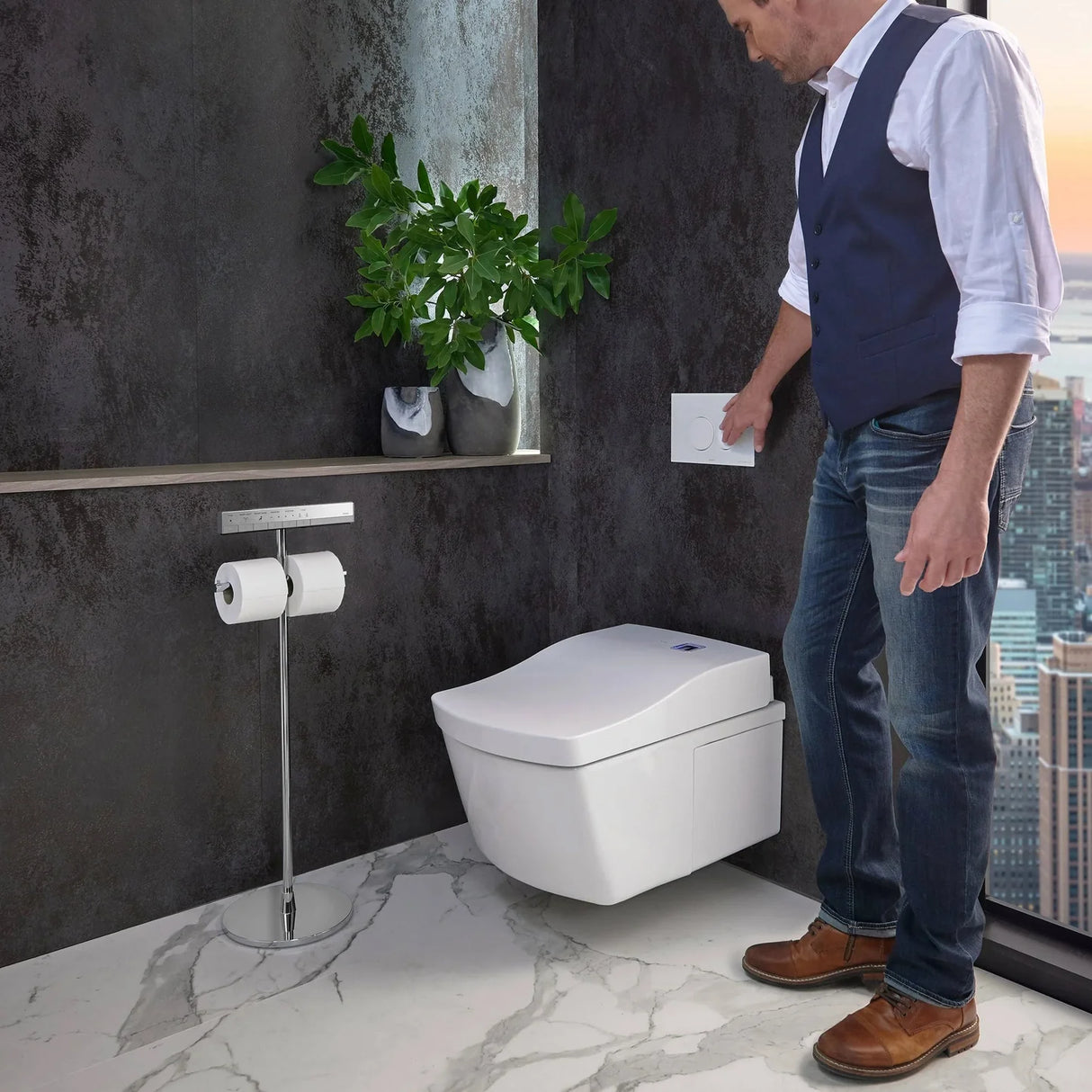 TOTO CWT994CEMFG#01 + SN994M01 Neorest EW Wall-Hung Dual-Flush Toilet Bowl & Washlet in Cotton