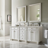 Bristol 72" Double Vanity, Bright White w/ 3 CM Victorian Silver Silestone Top w/FreePower Wireless Charger