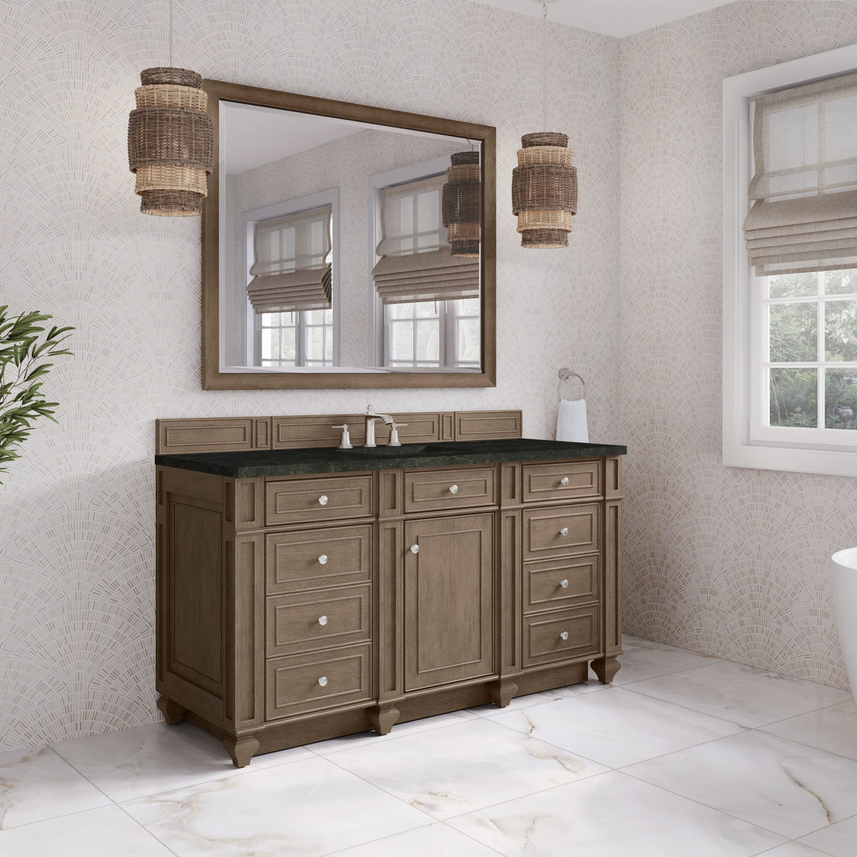 Bristol 60" Single Vanity Whitewashed Walnut, w/ 3 CM Phantome Eclos Top