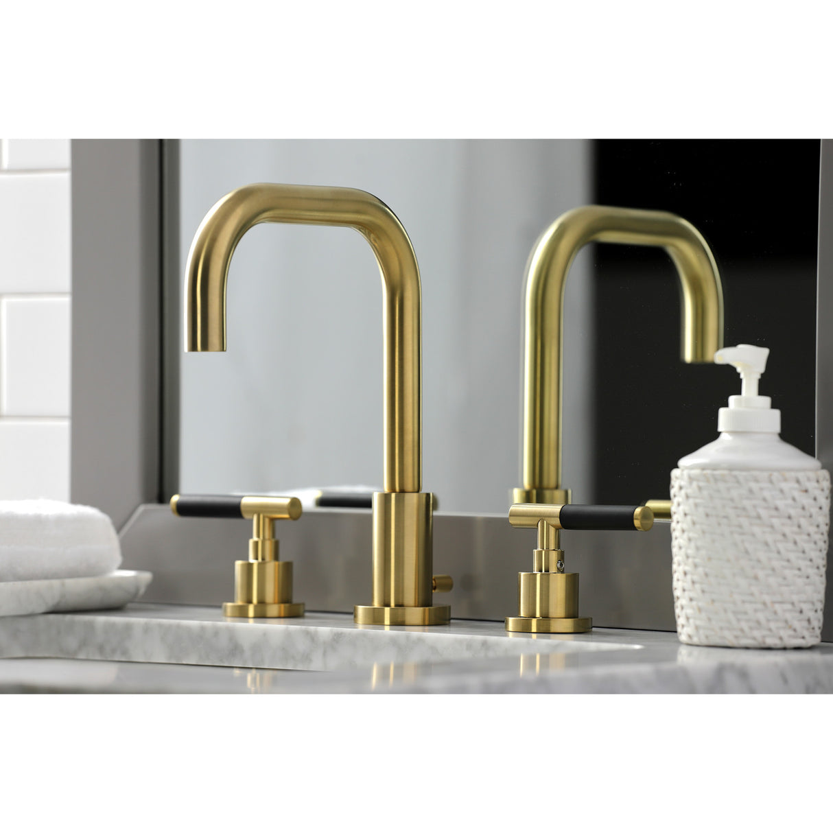 Kingston Brass FSC8933CKL Kaiser Widespread Bathroom Faucet with Brass Pop-Up, Brushed Brass
