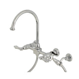 Kingston Brass KS1291ALBS Restoration Wall Mount Bridge Kitchen Faucet with Brass Sprayer, Polished Chrome