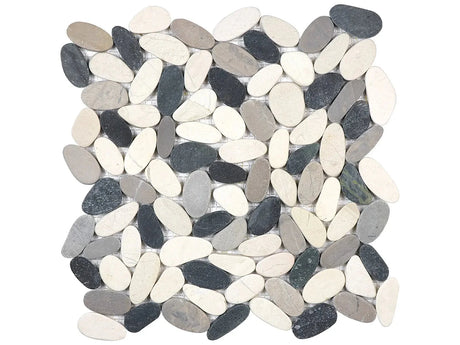 Anatolia Tile Zen Tranquil Cool Blend Flat Matte Pebble Mosaics. 1 Sheet = 1 Sq. Ft. 5001-0226-0 (76-466) Tranquil Cool Blend Flat Pebble - premium natural stone mosaic tile from Anatolia Tile, available at PoshHaus showroom in Keene, NH