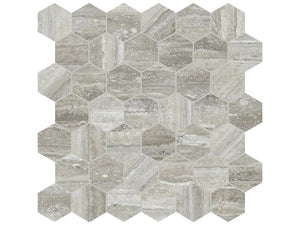 Anatolia Tile La Marca 2 Inch Hexagon Traventino Honed Porcelain Mosaics. 1 Sheet = .96 Sq. Ft. 4501-0355-0 Travertino Instrata 2" Hexagon Honed - premium natural stone mosaic tile from Anatolia Tile, available at PoshHaus showroom in Keene, NH