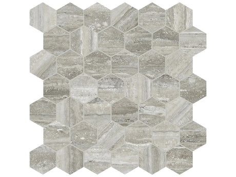 Anatolia Tile La Marca 2 Inch Hexagon Traventino Honed Porcelain Mosaics. 1 Sheet = .96 Sq. Ft. 4501-0355-0 Travertino Instrata 2" Hexagon Honed - premium natural stone mosaic tile from Anatolia Tile, available at PoshHaus showroom in Keene, NH