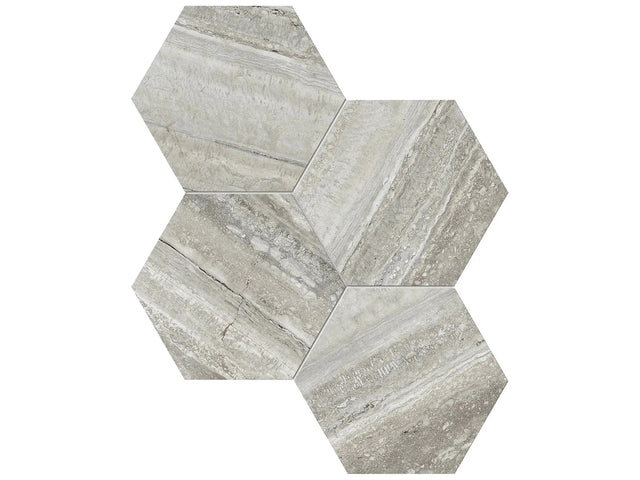 Anatolia Tile 6" Hexagon La Marca Travertino Honed & Rectified Porcelain Mosaic - 1 Sheet = .797 - 4501-0337-0" Travertino Instrata 6" Hexagon Honed - premium natural stone mosaic tile from Anatolia Tile, available at PoshHaus showroom in Keene, NH