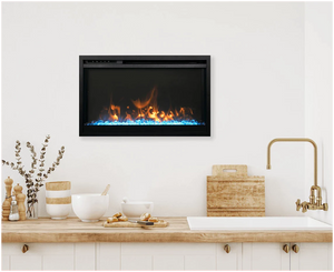 Amantii TRD-33-XS Traditional Xtraslim Smart Electric 33" WiFi Enabled Fireplace, Featuring a Multi Function Remote Control, Multi Flame Speeds and Clear Glass Media