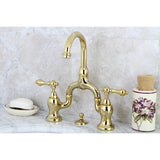 Kingston Brass KS7992AL English Country Bridge Bathroom Faucet with Brass Pop-Up, Polished Brass