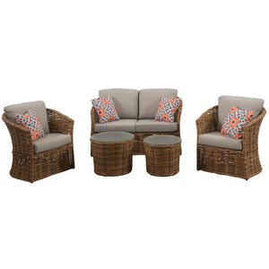 Hanover TRIND5PC-GRY Trinidad 5pc Set: 2 Stationary Chairs, Loveseat, and 2 Glass Top Tbls