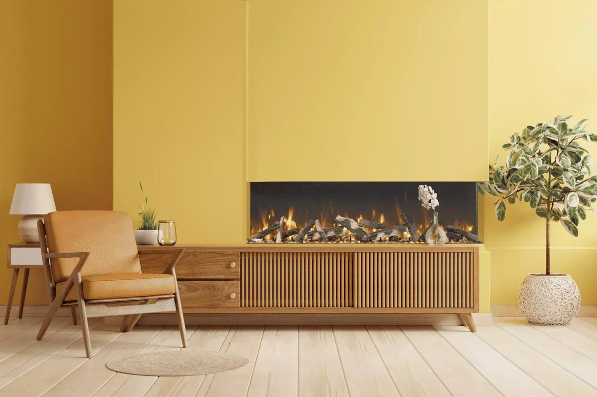 Amantii TRV-85-BESPOKE Tru View Bespoke - 85" Indoor / Outdoor 3 Sided Electric Fireplace Featuring a 20" Height, WiFi Compatibility, Bluetooth Connectivity, Multi Function Remote, and a Selection of Media Options