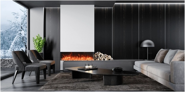 Amantii TRV-65-BESPOKE Tru View Bespoke - 65" Indoor / Outdoor 3 Sided Electric Fireplace Featuring a 20" Height, WiFi Compatibility, Bluetooth Connectivity, Multi Function Remote, and a Selection of Media Options