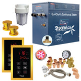 SteamSpa Executive 12 KW QuickStart Acu-Steam Bath Generator Package with Built-in Auto Drain and Install Kit in Polished Gold | Steam Generator Kit with Dual Control Panel Steamhead 240V | EXT1200GD-A EXT1200GD-A