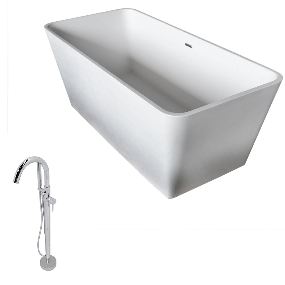 ANZZI FT501-0025 Cenere 4.9 ft. Solid Surface Classic Soaking Bathtub in Matte White and Kros Faucet in Chrome