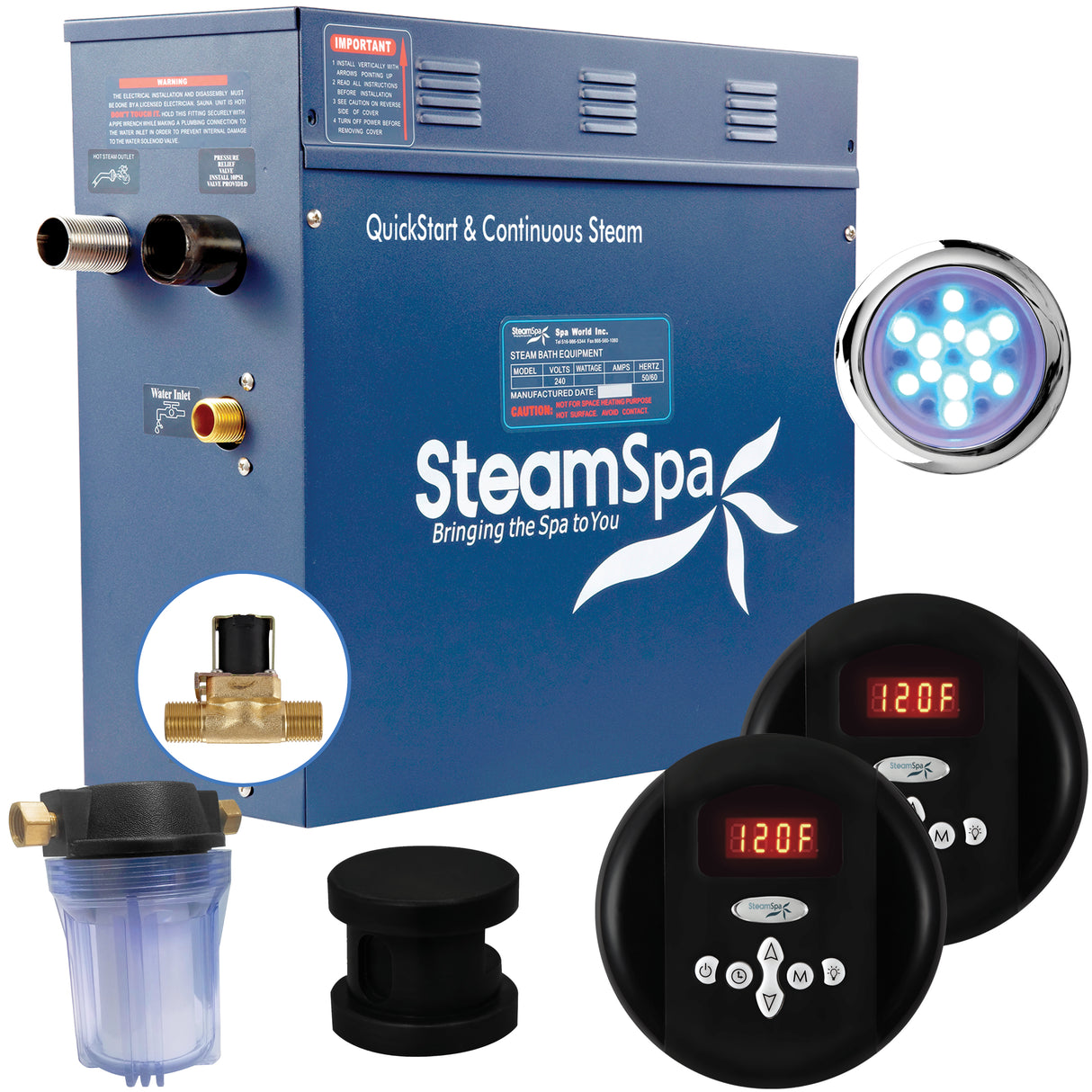 SteamSpa Royal 9 KW QuickStart Acu-Steam Bath Generator Package with Built-in Auto Drain in Matte Black RY900MK-A