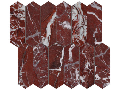 Anatolia Tile 2X6 Tuscano Rosso Picket Polished Marble Mosaic 5001-0366-0 * 1 Sheet = .87 Sqft * Tuscano Rosso Picket 2x6 - premium natural stone mosaic tile from Anatolia Tile, available at PoshHaus showroom in Keene, NH
