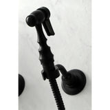 Kingston Brass KS1260AXBS Heritage Wall Mount Bridge Kitchen Faucet with Brass Sprayer, Matte Black