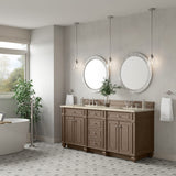 Bristol 72" Double Vanity, Whitewashed Walnut, w/ 3 CM Tajnar Eclos Top w/FreePower Wireless Charger