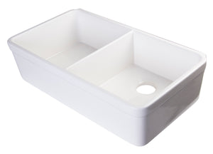ALFI brand AB512-W White 32" Double Bowl Lip Apron Fireclay Farmhouse Kitchen Sink with 1 3/4" Lip