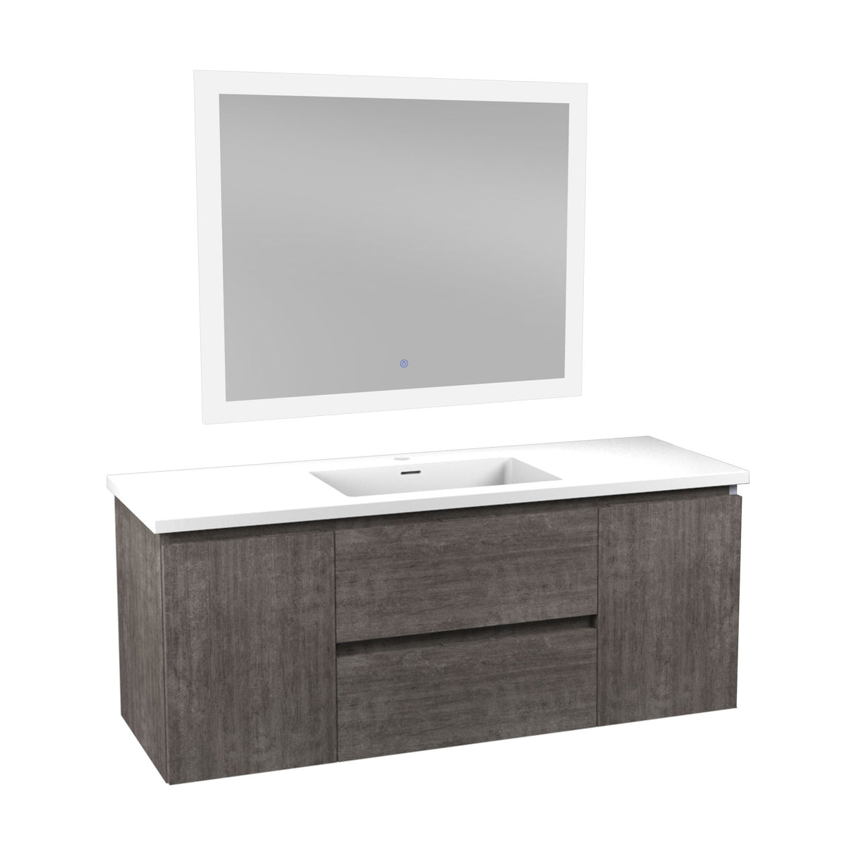 ANZZI VT-MRCT48-GY 48 in W x 20 in H x 18 in D Bath Vanity in Rich Grey with Cultured Marble Vanity Top in White with White Basin & Mirror