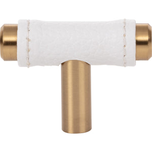 Atlas Homewares Zanzibar White Leather Knob 1 7/8 Inch Warm Brass