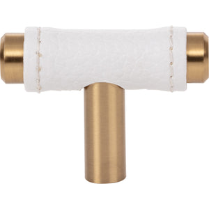 Atlas Homewares Zanzibar White Leather Knob 1 7/8 Inch Warm Brass