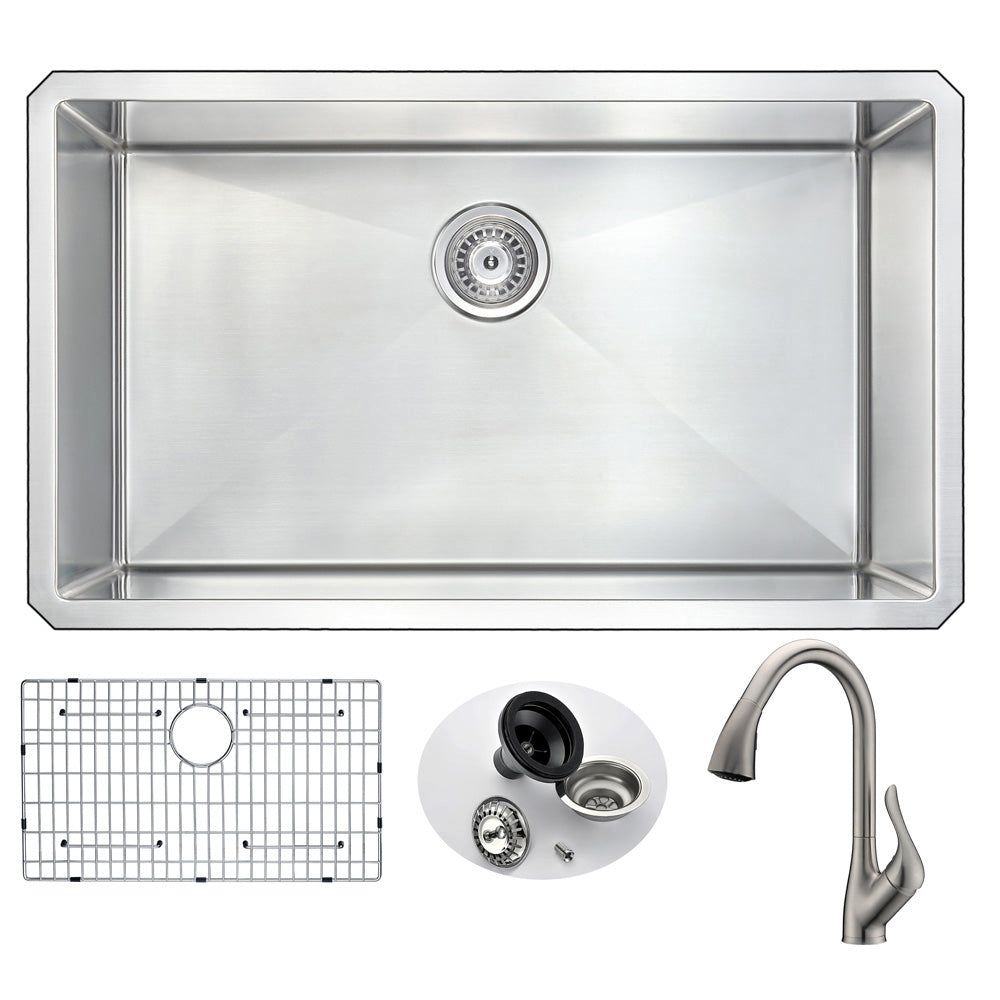 ANZZI KAZ3219-031B VANGUARD Undermount 32 in. Single Bowl Kitchen Sink with Accent Faucet in Brushed Nickel