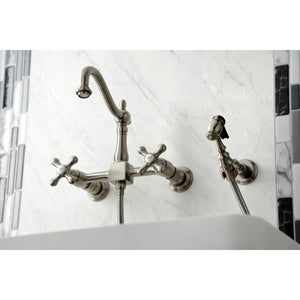 Kingston Brass KS1268AXBS Heritage Wall Mount Bridge Kitchen Faucet with Brass Sprayer, Brushed Nickel