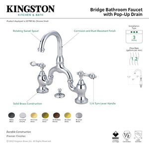 Kingston Brass KS7992AL English Country Bridge Bathroom Faucet with Brass Pop-Up, Polished Brass