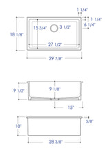 ALFI brand AB3018UD-W 30" White Undermount / Drop In Fireclay Kitchen Sink